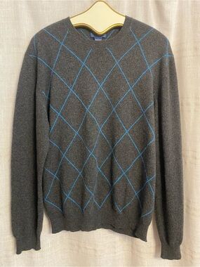 Joseph & Lyman 100% Cashmere Charcoal Gray Blue Argyle Sweater